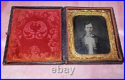 Well-dressed Young Gentleman Tintype 200 Years Old, Gold Color Pinchback Case