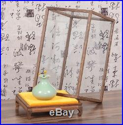 Wenge Wood Trim Base Display Case Transparent Glass Doll Antique Jewellery Cover