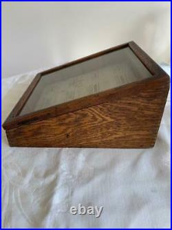 Wonderful Antique Oak Wood & Glass Hinged Slanted Display Case