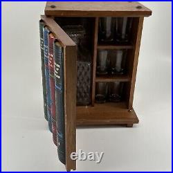 Wood Cabinet/Faux Leather Books with Hidden Liquor Decanter Set