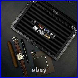 Wood Cufflink Box with Glass Window Cufflink Display Case Ring Organizer and