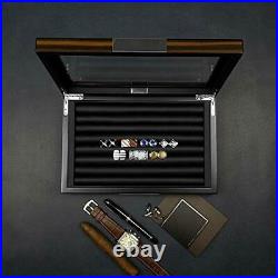Wood Cufflink Box with Glass Window Cufflink Display Case Ring Organizer and