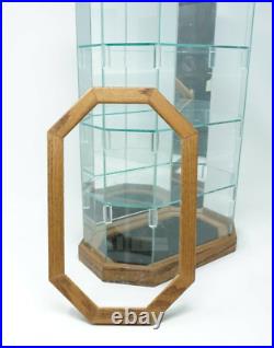 Wood Glass Mirror Backed Curio Display Case 8 Sided Small Shelf Mantel Cabinet