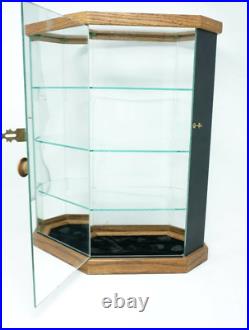 Wood Glass Mirror Backed Curio Display Case 8 Sided Small Shelf Mantel Cabinet