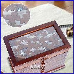 Wood Jewelry Box for Women, Real Wooden Jewelry Holder Organizer Box with Leaf P