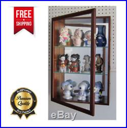 Wood Wall Mount Curio Cabinet Small Figure Collection Locking Glass Display Case