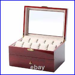 Wood Watch Box 20 Slots Glass Top Mens Watch Display Case Watch Box 20 Slots
