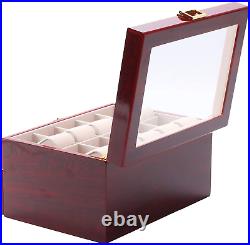 Wood Watch Box 20 Slots Glass Top Mens Watch Display Case Watch Box Organizer