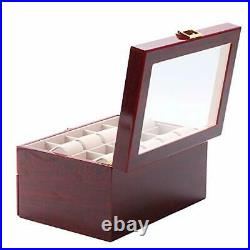Wood Watch Box 20 Slots Glass Top Mens Watch Display Case Watch Box Organizer F