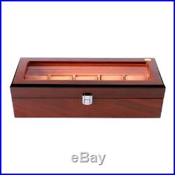 Wood Watch Box 5 Slot Storage Case Jewelry Watch Organizer Glass Display Box