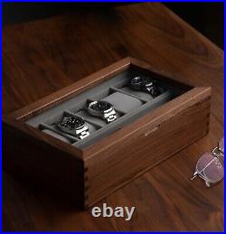Wood Watch Box Glass Top Display Case for 6/10 Luxury Wristwatches Solid Walnut