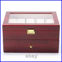 Wood Watch Box Glass Top Mens Watch Display Case Watch Box Organizer 20 Slots