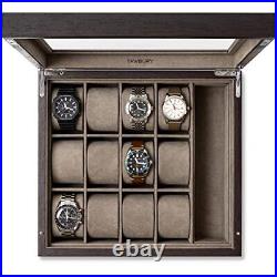 Wood Watch Box Organizer for Men 12 Watch Display Case Glass Wooden Watch