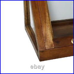 Wood and Glass Angled Display Case with Lock and Key, Brown