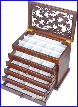 Wooden Jewelry Box for Women, Real Wooden Jewelry Organizer Box with Rose Leaf P