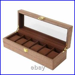 Wooden Watch Box Case Organizer Display 6 Slots Wood Box with Clear Glass Top