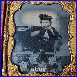 Young Boy with Drum 1860s 1/6 Plate Ambrotype Photo in Wood Case